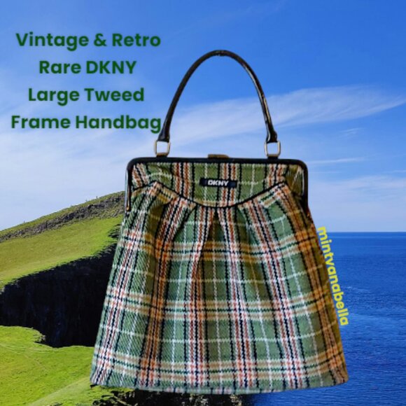 RARE DKNY Vtg Frame Tweed Handbag - Picture 1 of 16